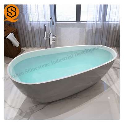 New egg oval shaped acrylic resin marble bath tub solid surface artificial stone bathroom bathtub