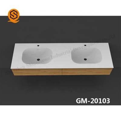 Luxury Modern Bathroom Solid Surface Double Vanity Hair Wash Basin with Cabinet