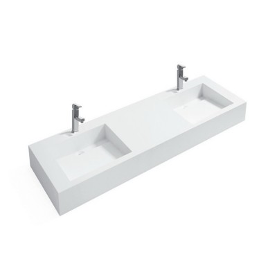 Pure acrylic stone white rectangular long double  lavabo laundry wash basin