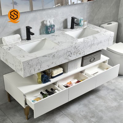 Bathroom furniture marble pattern corians acrylic wash basin vanity top for airport