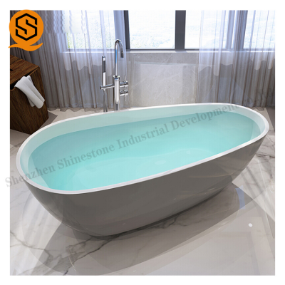 White oval design artificial marble  bathtub,custom poly stone resin composite tub, cast stone solid surface bathtub