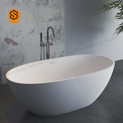 White matte acrylic stone oval freestanding bathroom bathtub